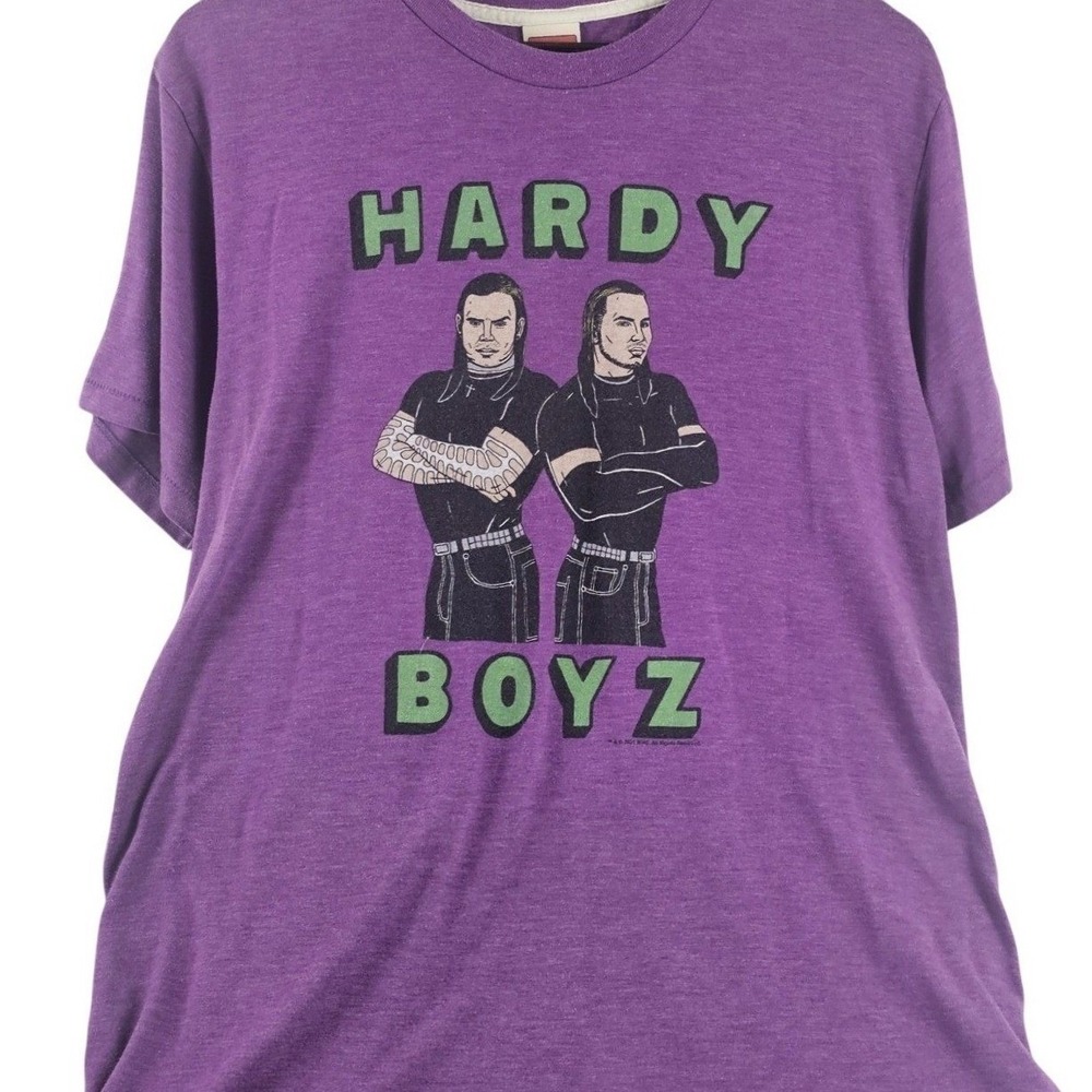 Homage Hardy Boyz Graphic T-Shirt Mens Large Purple WWE Wrestling Tee USA Made